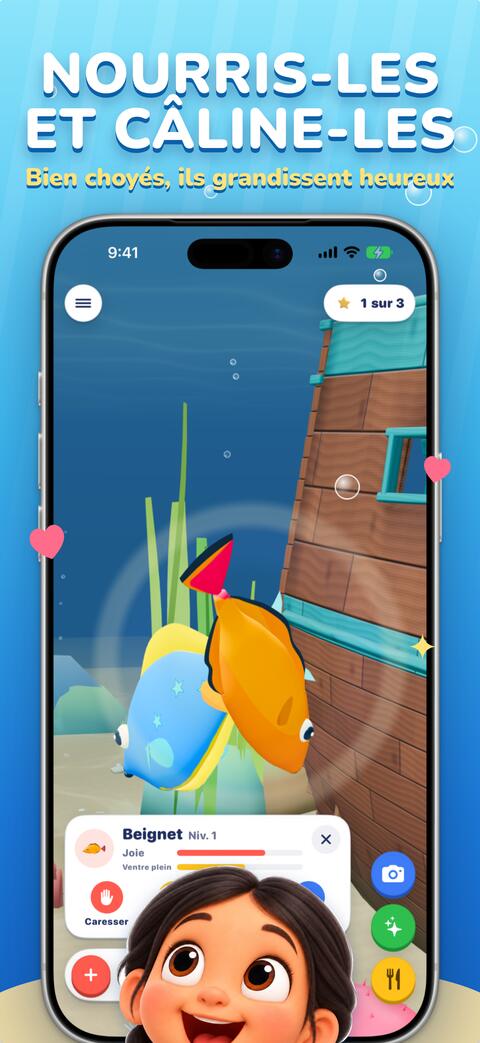 Nourrir et caresser un poisson dans l’aquarium